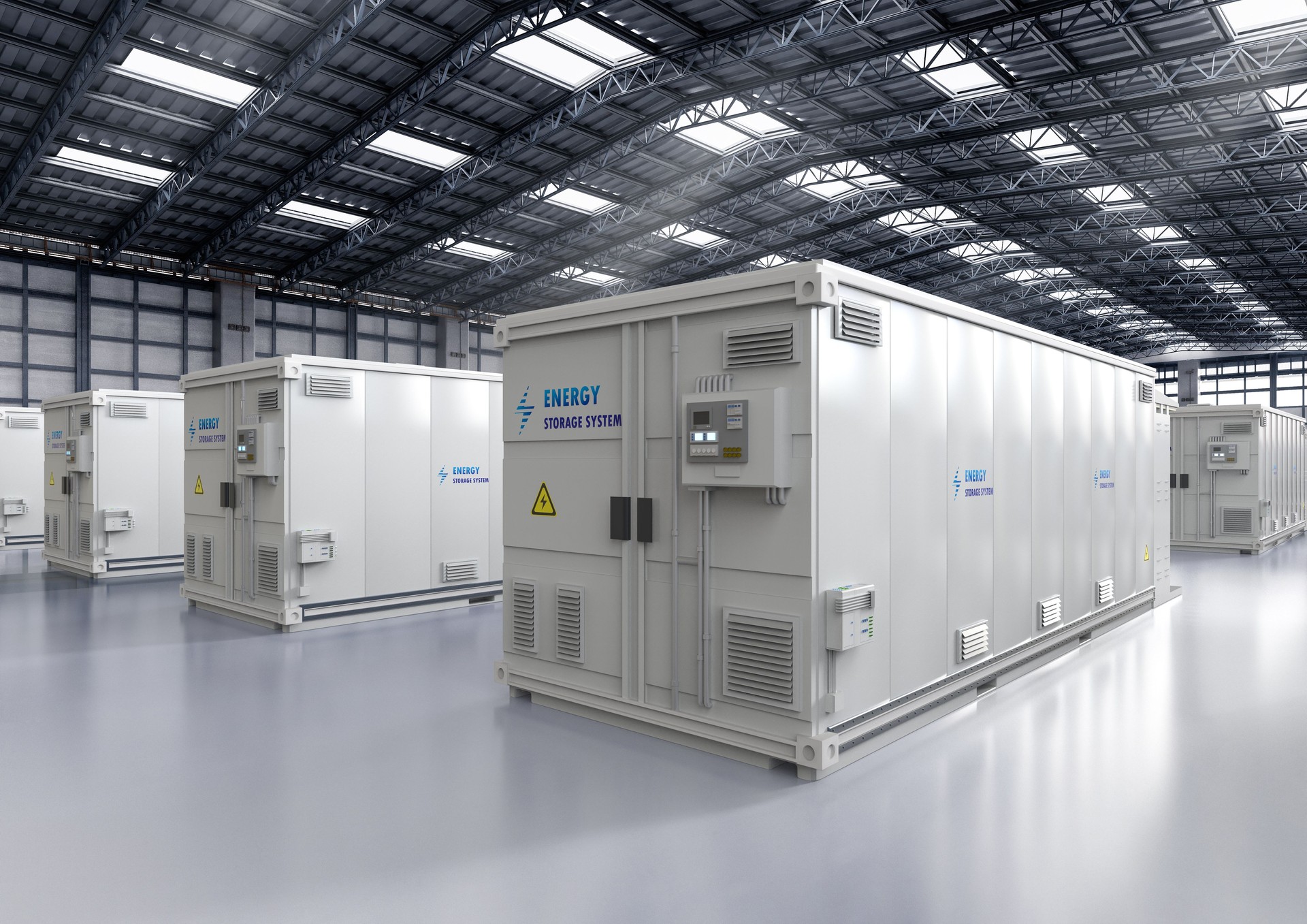Energy storage systems or battery container units in factory